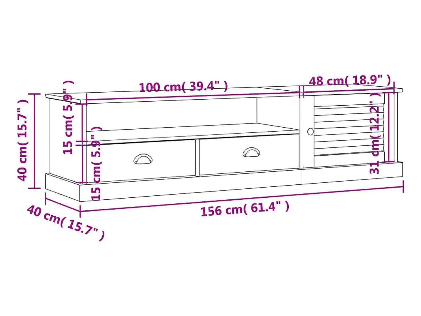 Mueble para TV VIGO madera maciza de pino blanco 156x40x40 cm
