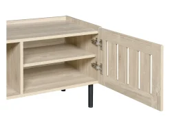 Mueble para TV 160x40x47 cm - con 3 puertas - Design calado - MDF + metal - Natural