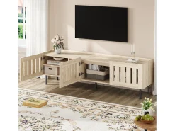 Mueble para TV 160x40x47 cm - con 3 puertas - Design calado - MDF + metal - Natural