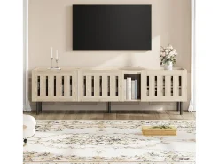 Mueble para TV 160x40x47 cm - con 3 puertas - Design calado - MDF + metal - Natural