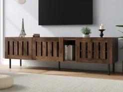 Mueble para TV 160x40x47 cm - con 3 puertas - Design calado - MDF + metal - Marrón
