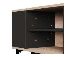 Mueble para TV 180x35x49 cm - con 3 puertas - Estantes abiertos - Paneles de partículas - Natural y negro
