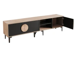 Mueble para TV 180x35x49 cm - con 3 puertas - Estantes abiertos - Paneles de partículas - Natural y negro
