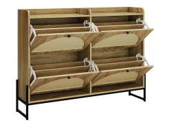 Mueble para zapatos 121×25×91,5 cm - con 4 puertas abatibles de ratán - paneles de partículas - natural