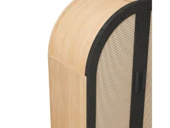 Mueble para zapatos 70×40×100 cm - exterior curvado - 2 puertas de ratán - 3 estantes - natural + negro