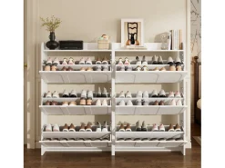 Mueble para zapatos 2 piezas - 140x25x120 cm - con 12 compartimentos - 6 puertas abatibles - MDF - Blanco
