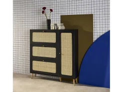 Mueble para zapatos de caña con 3 cajones negro