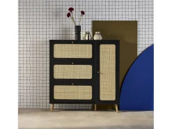 Mueble para zapatos de caña con 3 cajones negro