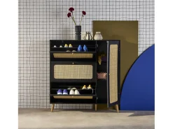 Mueble para zapatos de caña con 3 cajones negro