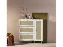 Mueble para zapatos de caña con 3 cajones blanco roto