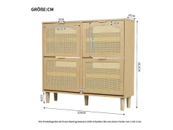 Mueble para zapatos de madera y ratán - 4 puertas abatibles - natural