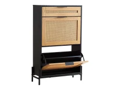 Mueble Para Zapatos De Ratán SucceBuy, 2 Cajones Abatibles Y 1 Cajón Corredero, Negro