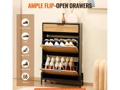 Mueble Para Zapatos De Ratán SucceBuy, 2 Cajones Abatibles Y 1 Cajón Corredero, Negro