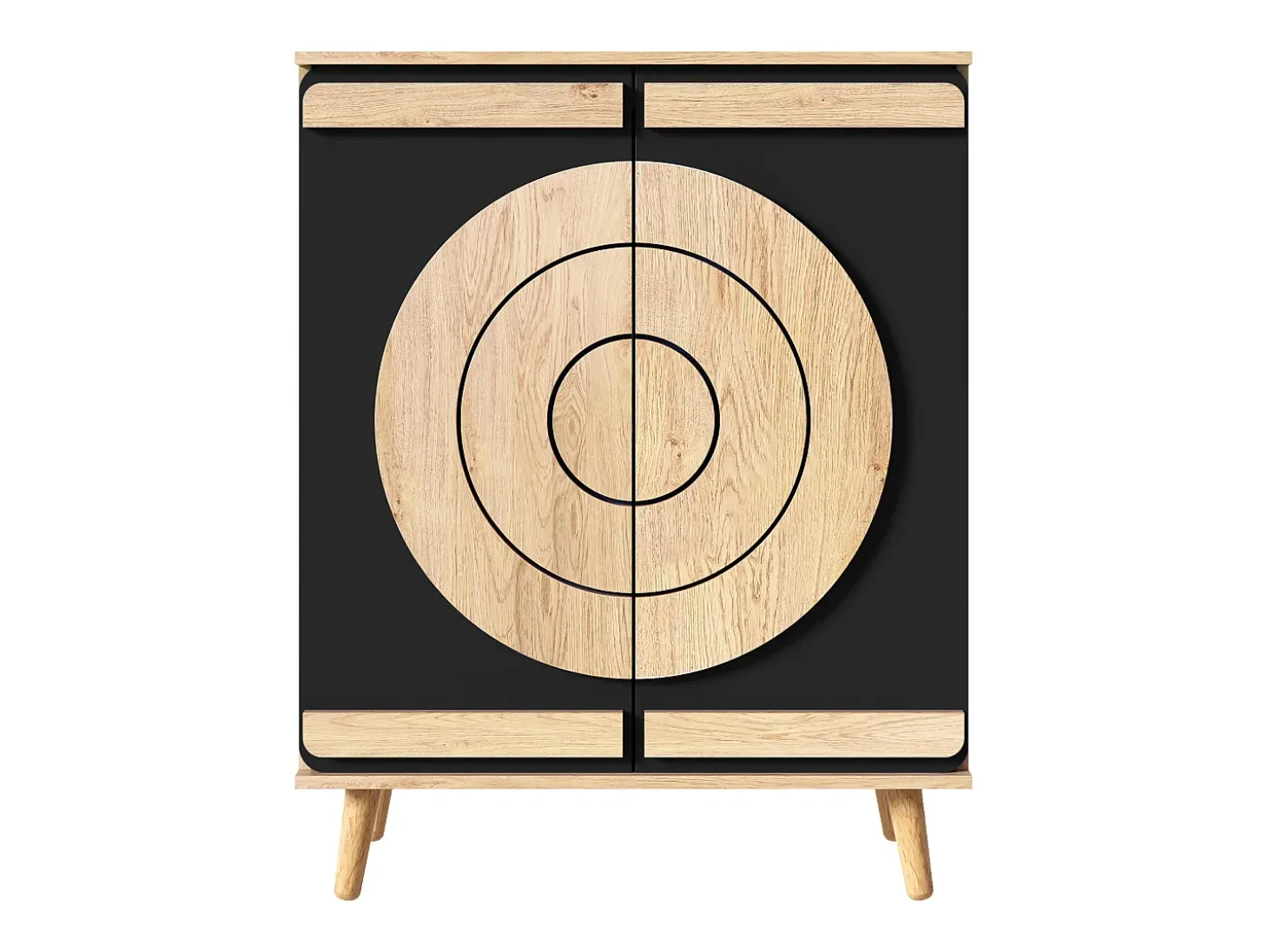 Mueble para zapatos moderno 76x37x98,5 cm - con 2 puertas - Almacenamiento multinivel - Patas de madera - Negro y natural