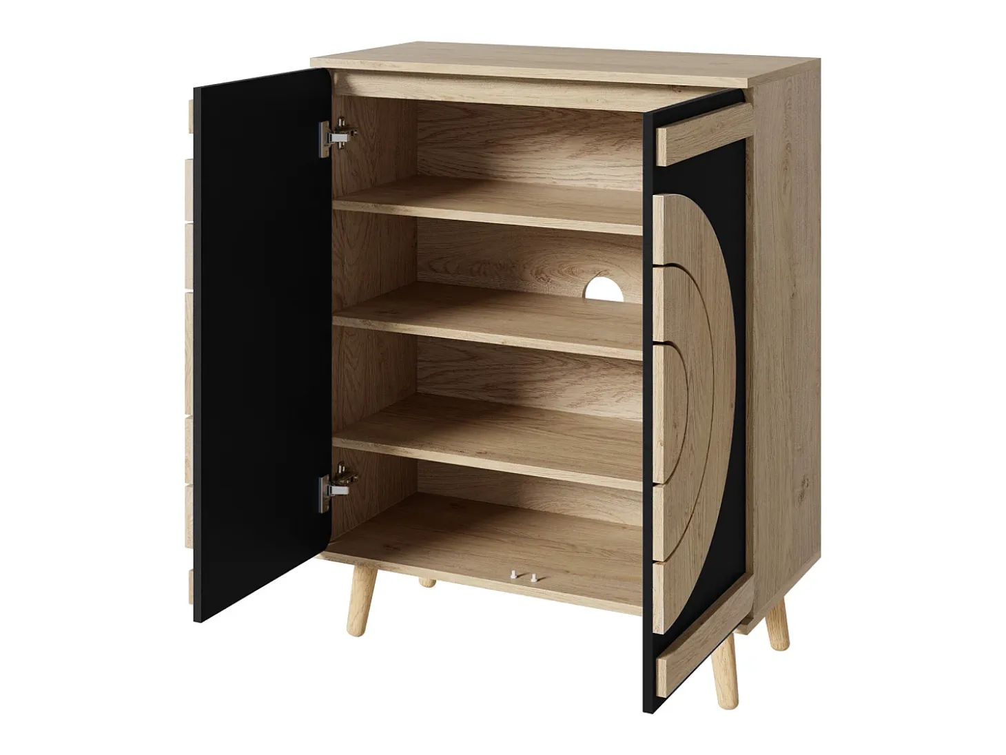 Mueble para zapatos moderno 76x37x98,5 cm - con 2 puertas - Almacenamiento multinivel - Patas de madera - Negro y natural