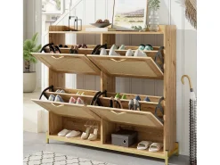 Mueble para zapatos moderno - con puertas de ratán - 4 puertas - estructura metálica - color natural