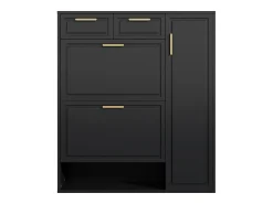 Mueble para zapatos moderno 95×24×107 cm - 1 puerta y 2 cajones - 2 puertas plegables - negro