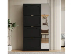 Mueble para zapatos moderno - con espejo + 4 compartimentos abatibles - Negro