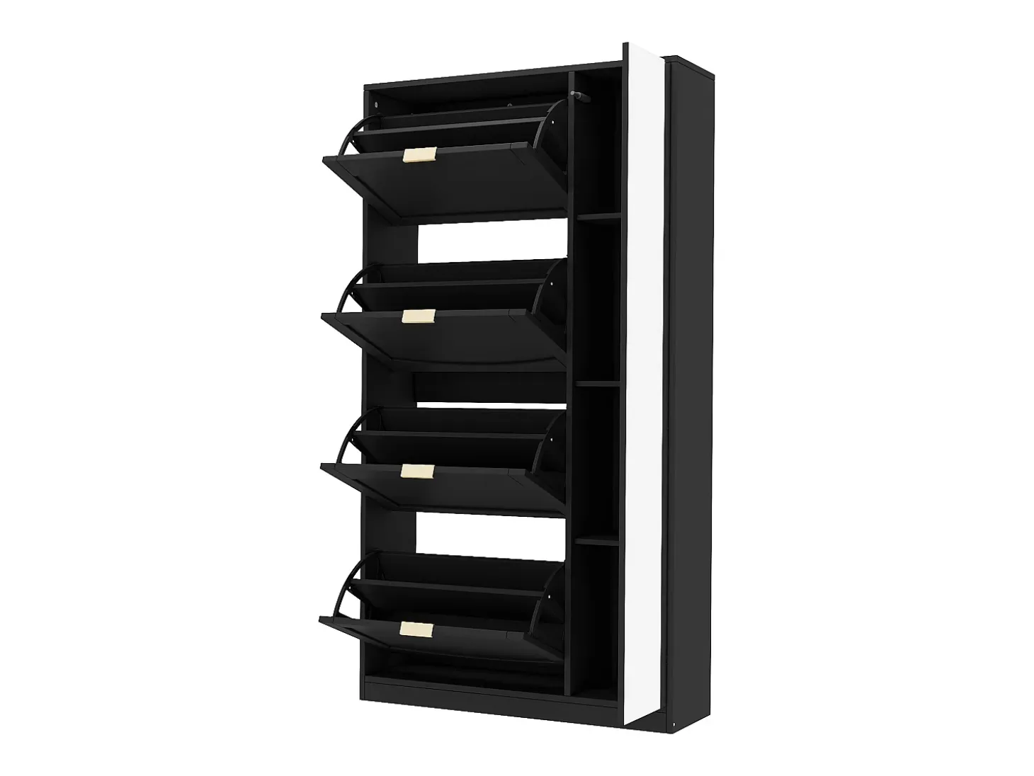 Mueble para zapatos moderno - con espejo + 4 compartimentos abatibles - Negro