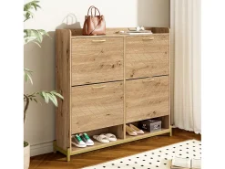 Mueble para zapatos moderno 108.5×24×100 cm - con 4 puertas - MDF - color natural