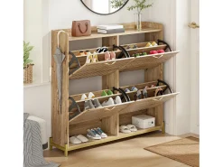 Mueble para zapatos moderno 108.5×24×100 cm - con 4 puertas - MDF - color natural