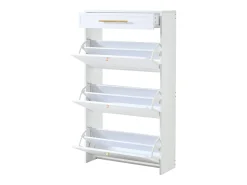 Mueble para zapatos moderno 70x25x123,5 cm - 3 puertas abatibles y 1 cajón - 6 estantes - MDF - Blanco
