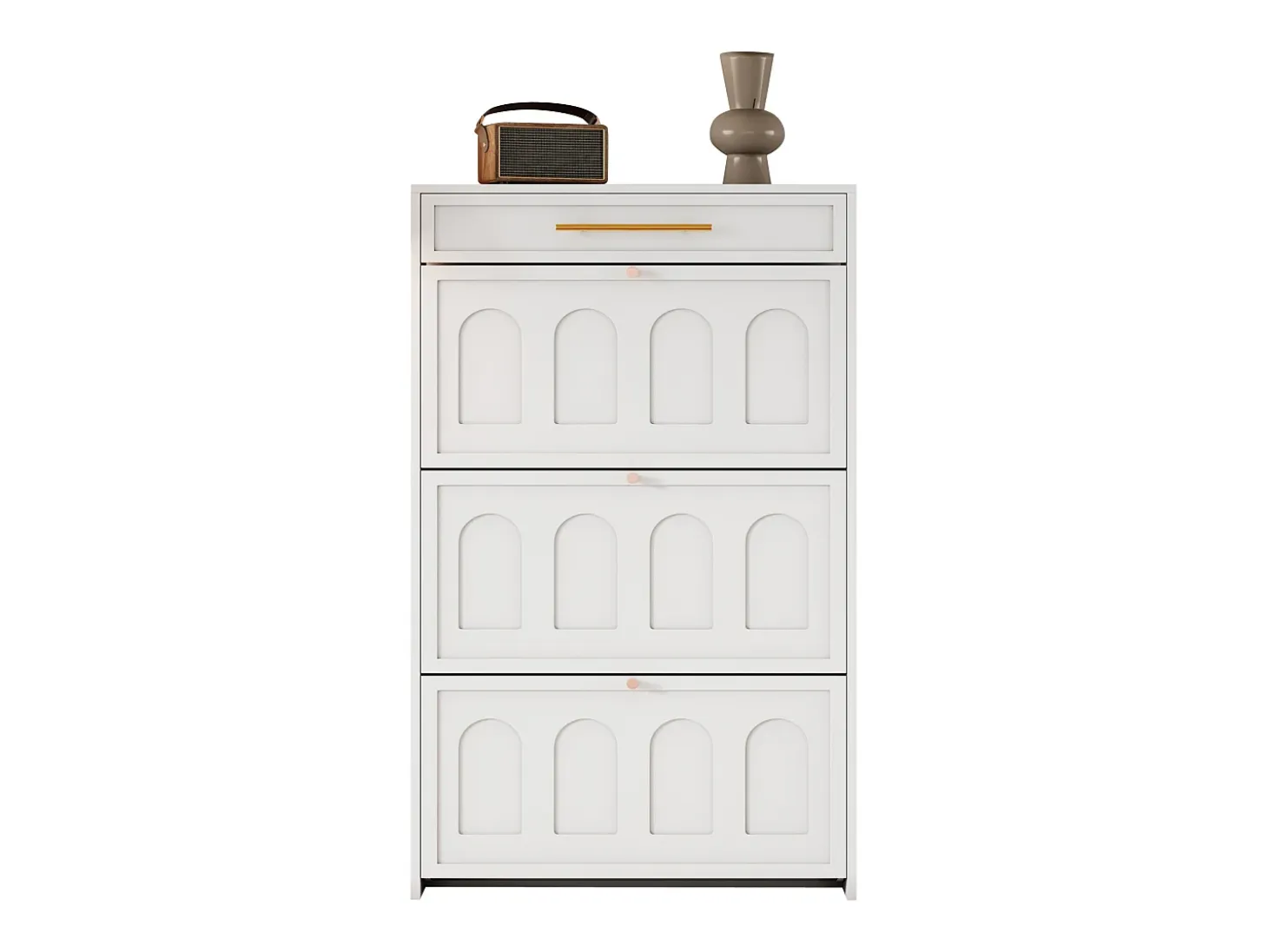 Mueble para zapatos moderno 70x25x123,5 cm - 3 puertas abatibles y 1 cajón - 6 estantes - MDF - Blanco