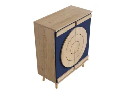 Mueble para zapatos moderno 76x37x98,5 cm - con 2 puertas - Almacenamiento multinivel - Patas de madera - Azul y natural
