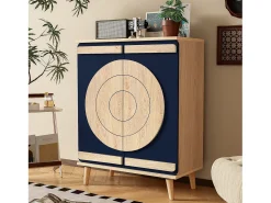 Mueble para zapatos moderno 76x37x98,5 cm - con 2 puertas - Almacenamiento multinivel - Patas de madera - Azul y natural