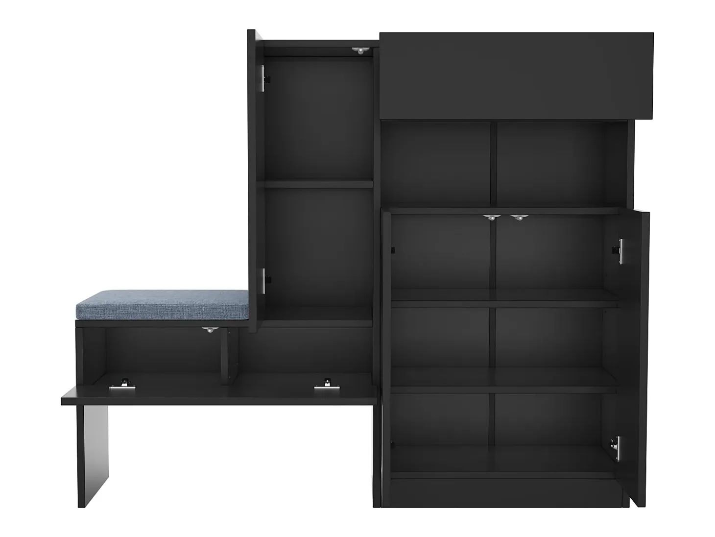 Mueble para zapatos multifuncional - con asiento acolchado - con 4 puertas y 1 cajón - Negro