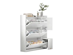 Mueble para zapatos multifuncional 119x24x122 cm - con 3 cajones plegables - con banco plegable - con una puerta - blanco