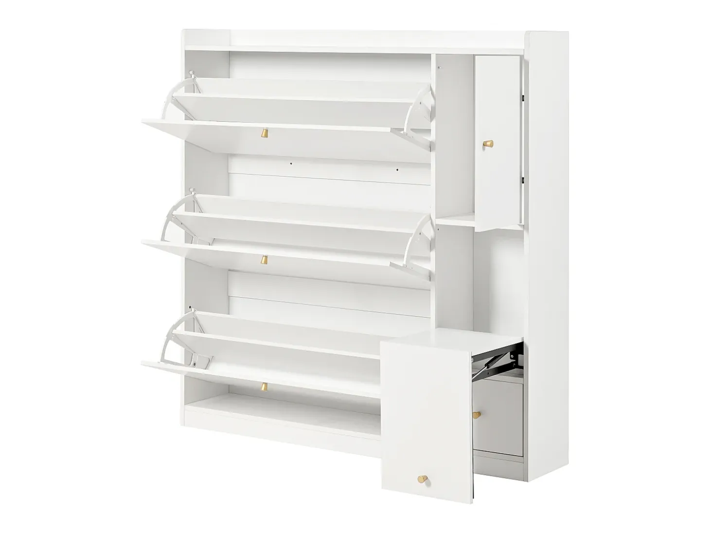 Mueble para zapatos multifuncional 119x24x122 cm - con 3 cajones plegables - con banco plegable - con una puerta - blanco