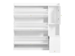 Mueble para zapatos multifuncional 119x24x122 cm - con 3 cajones plegables - con banco plegable - con una puerta - blanco