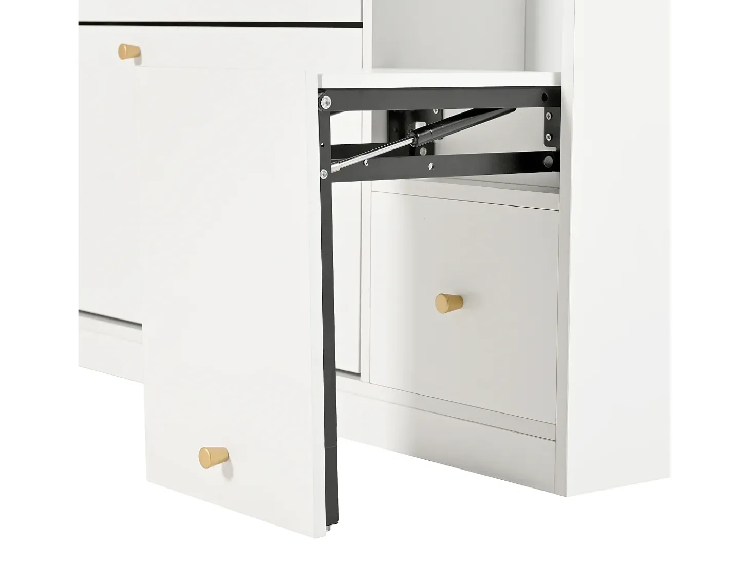 Mueble para zapatos multifuncional 119x24x122 cm - con 3 cajones plegables - con banco plegable - con una puerta - blanco