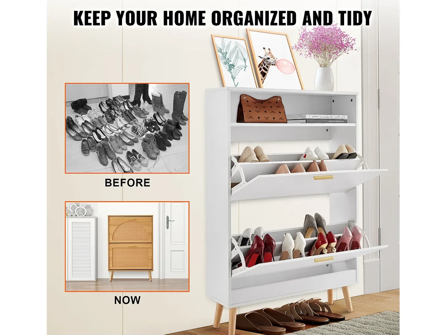 Mueble para Zapatos SucceBuy, 2 Cajones Plegables, Organizador de Almacenamiento para Entrada