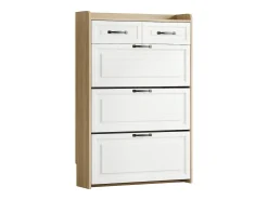 Mueble para zapatos 80x23.5x125 cm - con tres grandes frontales abatibles - con 2 cajones - blanco + natural