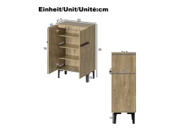 Mueble para zapatos 95x60x34,5 cm - 2 puertas - Estantes ajustables - Acabado de madera - Paneles de partículas - Natural