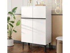 Mueble para zapatos 95x60x34,5 cm - 2 puertas - Estantes ajustables - Acabado de madera - Paneles de partículas - Blanco
