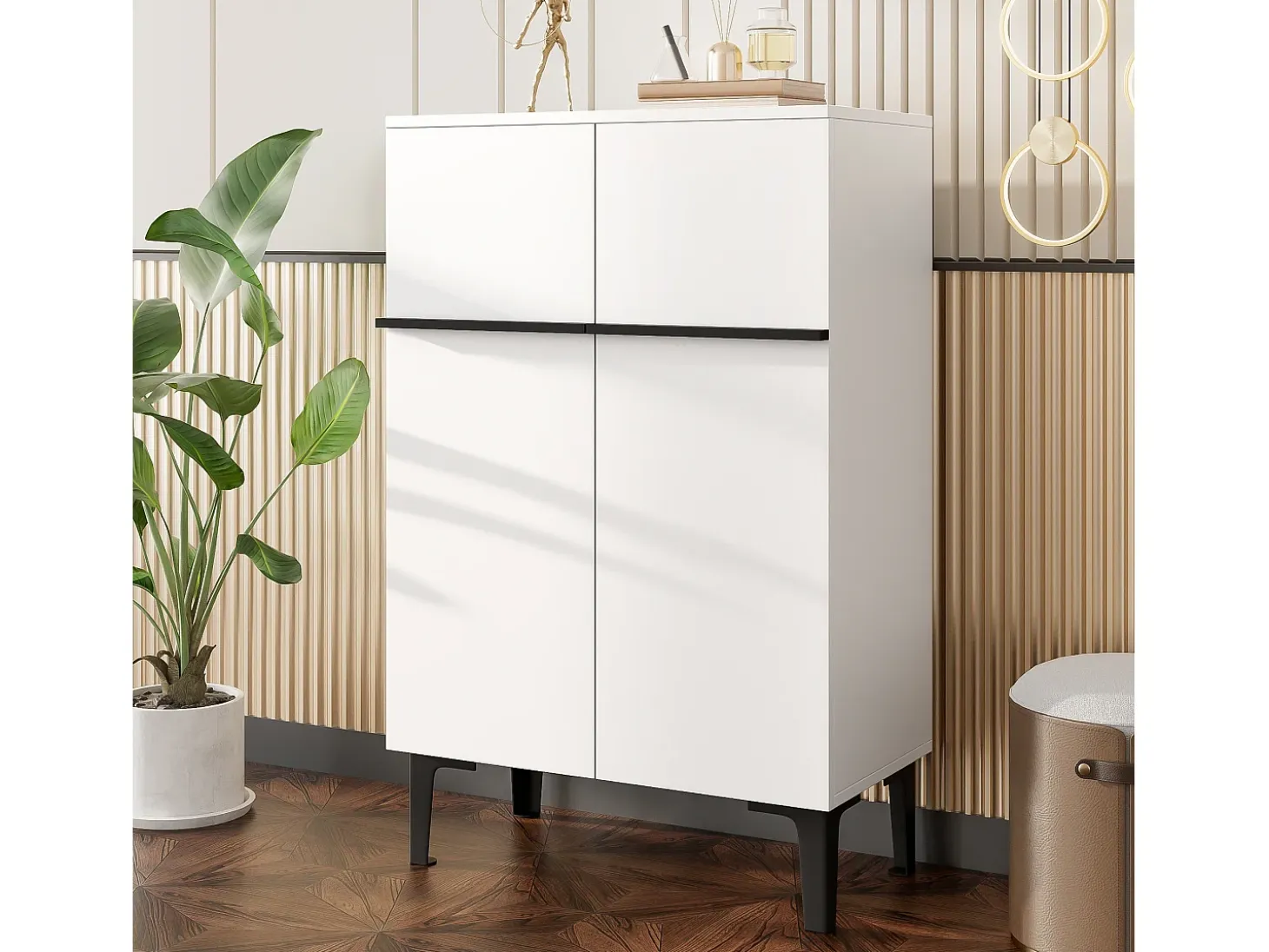 Mueble para zapatos 95x60x34,5 cm - 2 puertas - Estantes ajustables - Acabado de madera - Paneles de partículas - Blanco