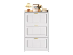 Mueble para zapatos 70x24x120 cm - 3 puertas abatibles - 6 compartimentos - MDF y tableros de partículas - Blanco