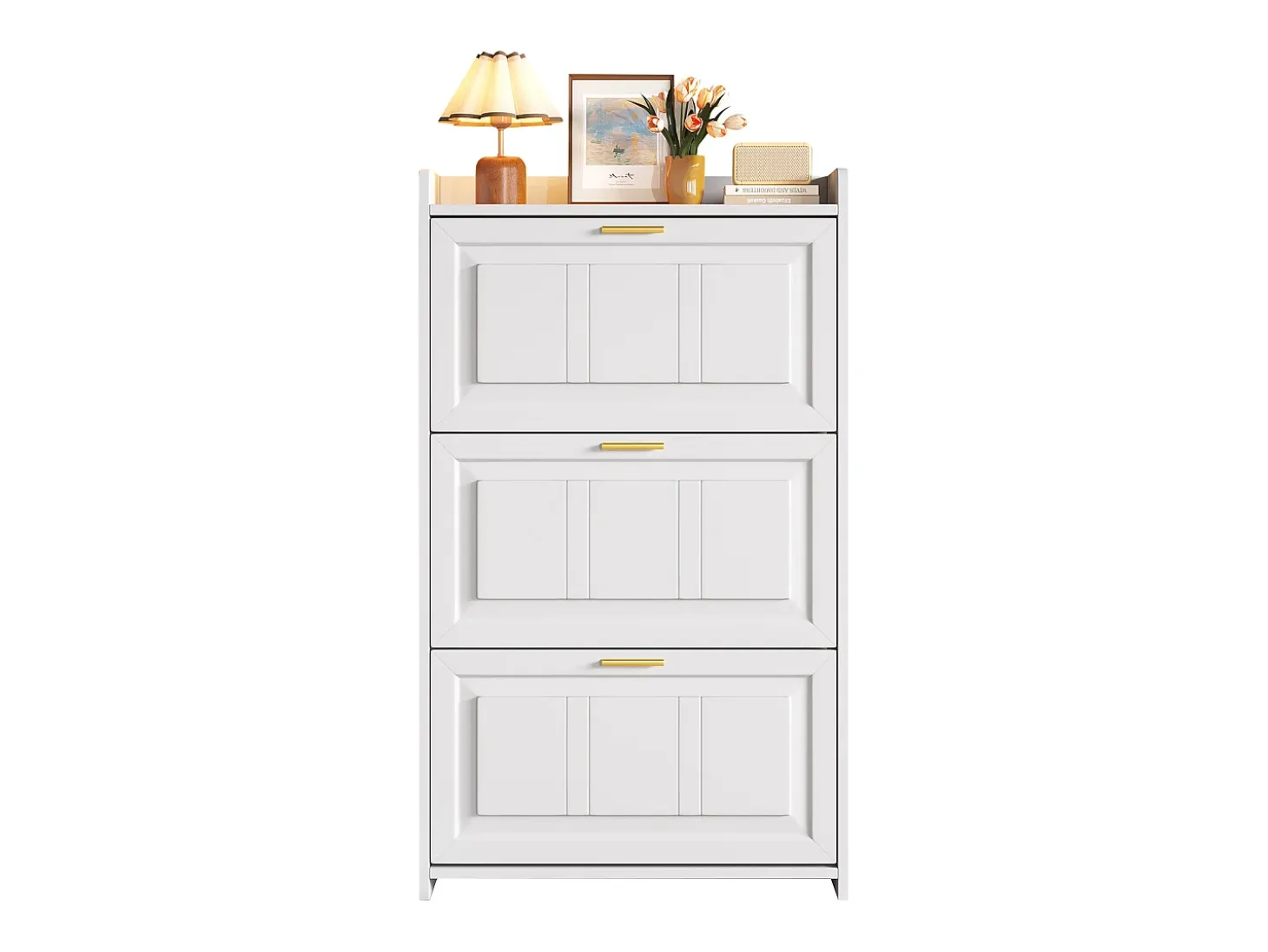 Mueble para zapatos 70x24x120 cm - 3 puertas abatibles - 6 compartimentos - MDF y tableros de partículas - Blanco