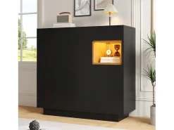 Mueble para zapatos 105x39.5x100.5 cm - 1 cajón y 3 puertas - con iluminación LED - con estantes ajustables - Negro y natural