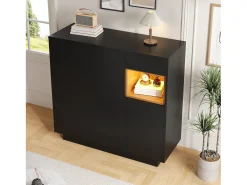 Mueble para zapatos 105x39.5x100.5 cm - 1 cajón y 3 puertas - con iluminación LED - con estantes ajustables - Negro y natural