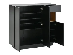 Mueble para zapatos 105x39.5x100.5 cm - 1 cajón y 3 puertas - con iluminación LED - con estantes ajustables - Negro y natural