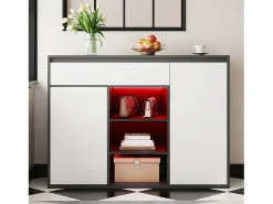 Mueble para zapatos 105x39.5x86 cm - 2 puertas y 1 cajón - Con iluminación LED - Con estantes regulables - Blanco + Negro