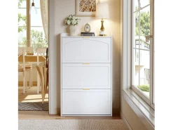 Mueble para zapatos 76x23x118cm - con 3 grandes puertas deslizantes - blanco