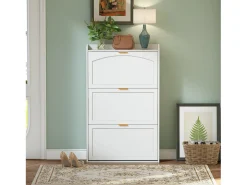Mueble para zapatos 76x23x118cm - con 3 grandes puertas deslizantes - blanco