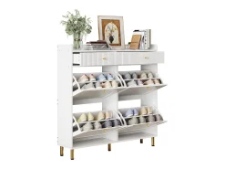 Mueble para zapatos 106.5x25x105.5cm - con 4 puertas abatibles y 2 cajones - blanco