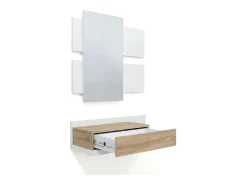 Mueble recibidor con 1 cajón y espejo en blanco mate y roble canadian 75 cm Milo Blanco Artik (Blanco Mate) - Roble Canadian