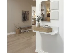Mueble recibidor con 1 cajón y espejo en blanco mate y roble canadian 75 cm Milo Blanco Artik (Blanco Mate) - Roble Canadian